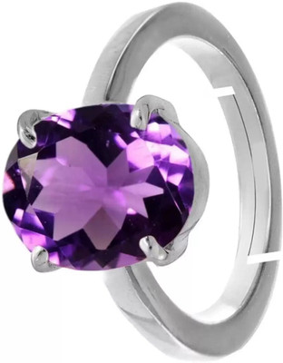 Chopra Gems Amethyst Stone Adjustable Ring Original and Certified natural Katela/Jamunia Brass Amethyst Silver Plated Ring