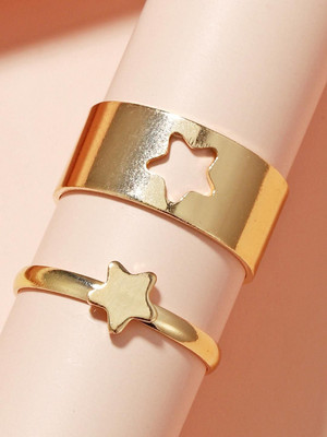 Dressberry Golden Star Couple Ring Matching Wrap Finger Ring For Women & Girls Alloy Gold Plated Ring Set