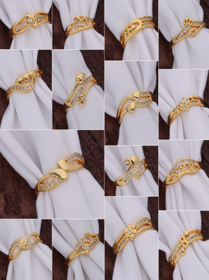 Weroxa Combo of 15 AD Brass Diamond Gold Plated Ring