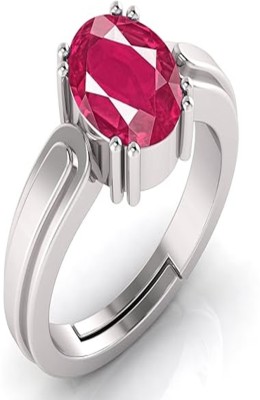 Kanvi Jewelers 7.25 Ratti Ruby Stone Original Certified Silver Plated Adjustable, Manik Stone Brass Ruby Gold Plated Ring