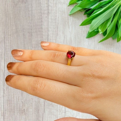 Gemzonite Original Ruby Stone Ring For Women & Men Brass Ruby Gold Plated Ring