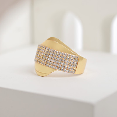 GORASH CREATION Brass Cubic Zirconia Gold Plated Ring