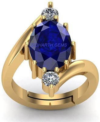 KUSHMIWAL GEMS 11.25 Ratti 10.25 Carat Certified Original Blue Sapphire Panchdhatu Ring Brass Sapphire Gold Plated Ring