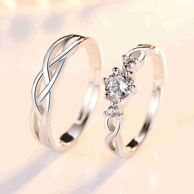 Rockjon Adjustable Silver Diamond Ring for couples Alloy Diamond Ring