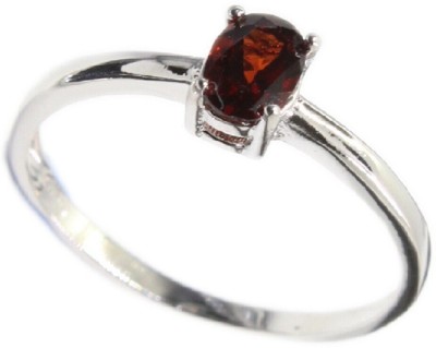 Gemzonite Hessonite Ring With Natural Garnet/Gomed Stone Lab Certified Brass Garnet Silver Plated Ring