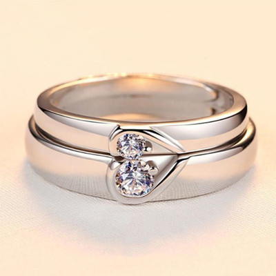 Deevora Adjustable Couple Rings for Lovers Valentine Gift Set Stainless Steel Ring Set Alloy Cubic Zirconia Platinum Plated Ring Set