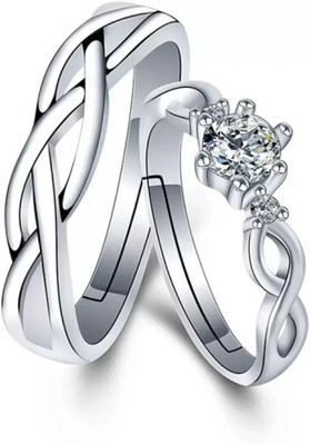 Viibesle Adjustable Couple Rings Combo Lovers American diamond Valentine Brass, Stainless Steel, Copper, Brass, Steel Cubic Zirconia Rhodium, Silver, Titanium Plated Ring Set