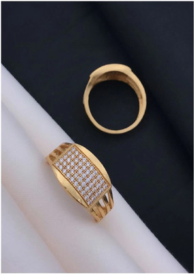 mahi creation Stainless Steel, Copper Cubic Zirconia Gold Plated Ring