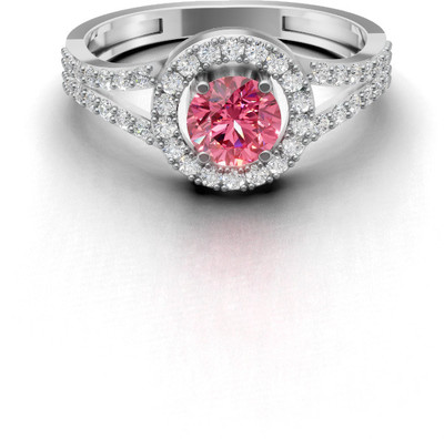 Aurium Blush Halo Silver Diamond, Zircon Rhodium Plated Ring