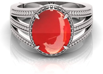 Pranjal Gems 9.25 Ratti Munga Gemstone Adjustable Ring With Lab CertificateTU Shell Coral Rhodium Plated Ring