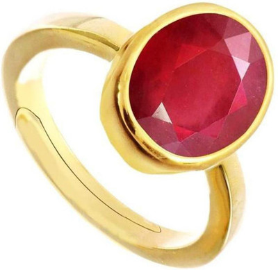 Gemzonite Manik Ring Natural Stone Ruby unheated & Untreated stone for Men & Women Brass Ruby Gold Plated Ring