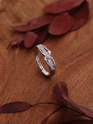Dressberry Silver Plated American Diamond Adjustable Finger Ring for Women and Girls Brass Diamond Silver Plated Ring