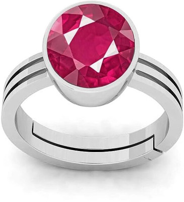NAVYA GEMS 7.25 Ratti Natural Burma Ruby Manik Gemstone Silver Plated Ring Brass Ruby Silver Plated Ring
