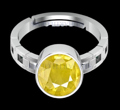 Sidharth Gems 7.25 Ratti 6.25 Carat Natural Pukhraj / Yellow Sapphire Silver Plated Stone Ring Brass Sapphire Rhodium Plated Ring