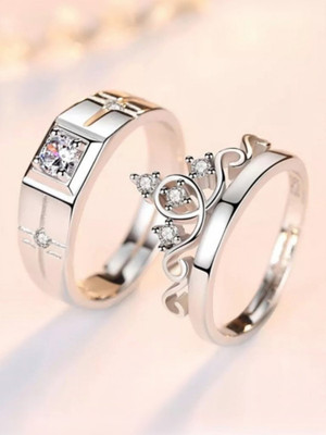 Devora Adjustable couple for lovers valentine gift set Stainless Steel Zircon Sterling Silver Plated Ring Set