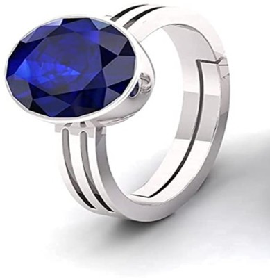 SMILING SILVER 7.25 Ratti Blue Sapphire Neelam Gem Stone Ring With Leb certificate Brass Sapphire Silver Plated Ring