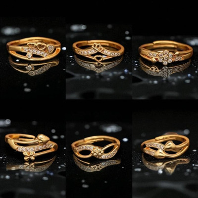 Hetshree Elegant Gold Combo Rings Collection Brass Diamond Gold Plated Ring