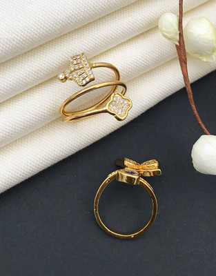 Mahi creations Brass Diamond Gold Plated Ring