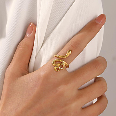 Dazzlyjewels Trendy Gold Plated Snake Design Adjustable Ring for Women & Girls Stainless Steel Gold Plated Ring