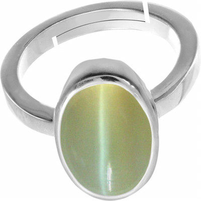 Jewelswonder Cat's Eye Lehsunia Gemstone Adjustable Ring for Men and Women's Brass Cat's Eye Silver Plated Ring