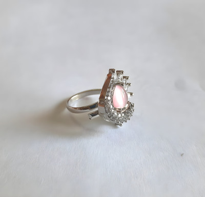 Skjewells Adjustable American Diamond Ring Alloy Cubic Zirconia Silver Plated Ring