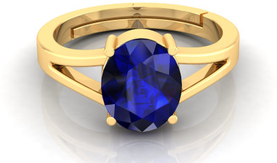 Aashirwad Sales 3.25 Ratti Blue Sapphire Gemstone Adjustable Ring For Men And Brass Sapphire Gold Plated Ring