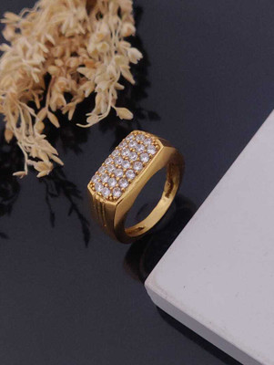 Mahi creations Gold Plated Diamond Wedding,Partywear ring-119 Brass Diamond Gold Plated Ring