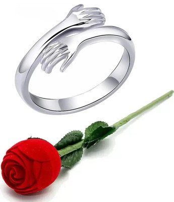 Vivity Valentine Propose Silver Hug Ring Stylish Hugging Hands Couple Rings Alloy Silver Plated Ring