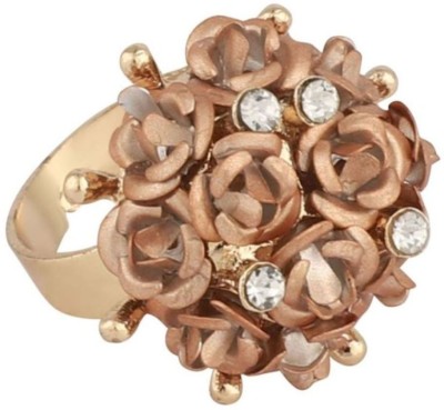 STYYLO FASHION Gold Plated Designer Flower Detailed Stone Studded Adjustable Ring Alloy Cubic Zirconia Gold Plated Ring