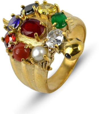 CRYSTU Natural Navratan Turtle Adjustable Ring For Unisex Stone Crystal Gold Plated Ring