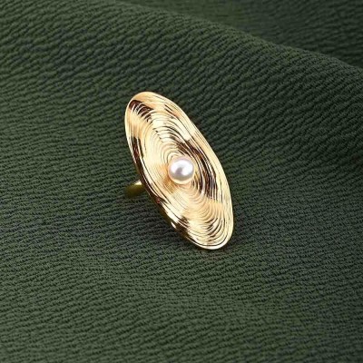 Palmonas Gold Oval Ring With Pearl Stainless Steel Pearl Gold Plated Ring