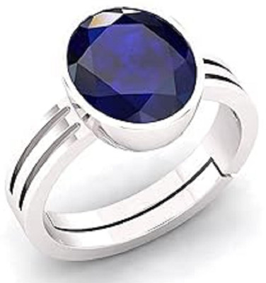 DAMBIWAL 8.25 Ratti Neelam Blue Sapphire Adjustable Silver Ring With Lab Certificate Metal Sapphire Ring