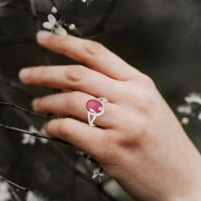 CRYSTU Natural Manik Ruby Gemstone Ring Silver 925 Adjustable Ring 6Ct to 7Ct Approx Silver Ruby Ring