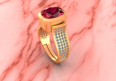 SIDHGEMS Sterling Silver Ruby Gold Plated Ring