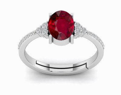 EVELYN CRAFT Natural Ruby 8.25 ratti Stone silver Adjustable Ring For Women's and Men's Silver Ruby Sterling Silver Plated Ring