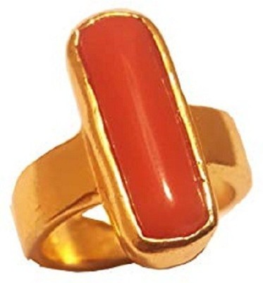 Gemzonite moonga ring original stone red coral ring For Men & Women Copper Coral Gold Plated Ring