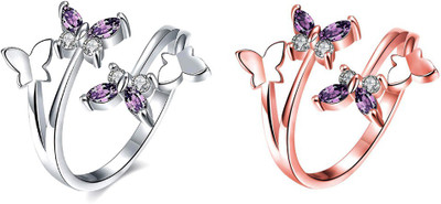 University Trendz 18k Rhodium Plated Stainless Steel Design Ring Set For Women Stainless Steel Cubic Zirconia Rhodium Plated Ring Set