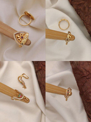 Manmohini International Trendy Gold-Plated Adjustable Rings – Set of 4 with Designer Stonework Alloy Gold Plated Ring Set