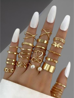 GlanzReich Women’s Stylish Gold Plated Ring Set – Adjustable Fashion Finger Rings Brass Ring Set
