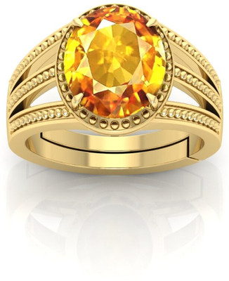 ANGIRA GEMS 7.25 Ratti Yellow Sapphire O 3line Gold Brass Crystal Ring