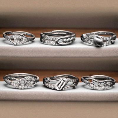 Hetshree Elegant Silver Combo Rings Collection Brass Diamond Silver Plated Ring