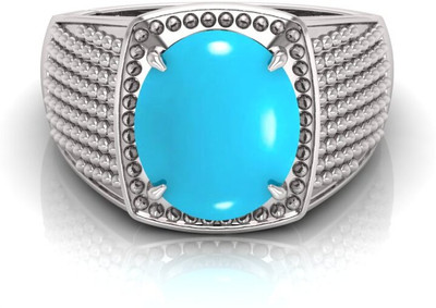 Pranjal Gems 9.25 Ratti Firoja Gemstone Adjustable Ring With Lab CertificateKT Stone Turquoise Gold Plated Ring