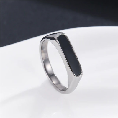 FASHOW Stylish Silver Plated Black Onyx Rectangular Ring For Men/Women/Boys/Girls Stainless Steel Onyx Silver Plated Ring