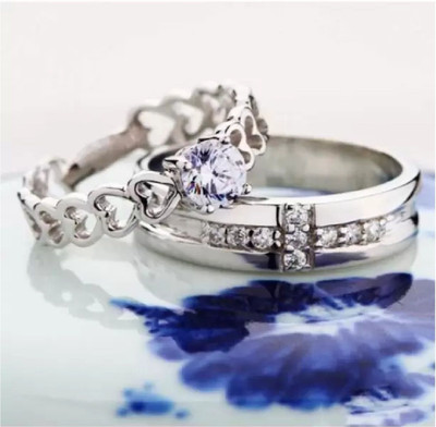 Viibesle Valentine Gift Metal Platinum Plated Adjustable Couple Rings Stainless Steel Cubic Zirconia Silver Plated Ring