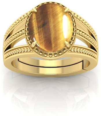 TODANI JEMS Natural 9.25 Ratti Tiger Eye Gemstone Adjustable Ring With Lab Certificate Brass Gold Plated Ring