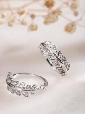 dhyanicreation ™ Rhodium Plated Leaf shape ring for women Alloy Cubic Zirconia Rhodium Plated Ring