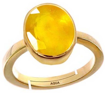 AQUAGEMS Yellow Sapphire (Pukhraj) 9.25 Ratti or 8.5 Ct Panchdhatu/5 Metal Men Adjustable Stone Ring