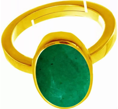 EVERYTHING GEMS 5.25 Ratti 4.45 Carat Original Emerald Panna Stone With Lab Certificate Brass Emerald Gold Plated Ring