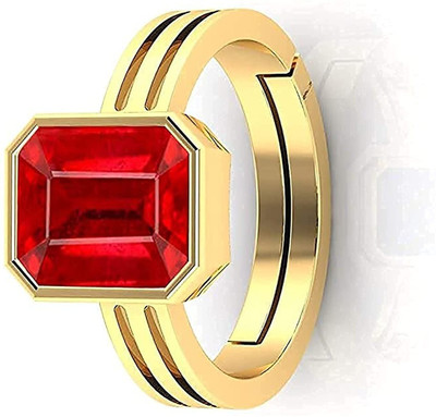 Gemzonite Ruby Ring Certified Manik Astrological Stone Brass Ruby Gold Plated Ring