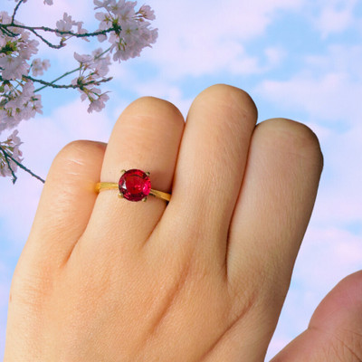 Gemzonite Ruby Ring Certified Manik Astrological Stone Brass Ruby Gold Plated Ring